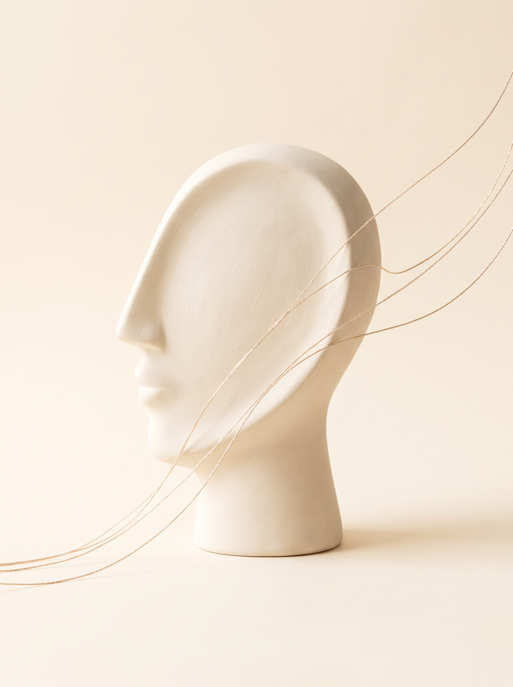 Perfil escultural abstrato com fios champagne de sustentação
